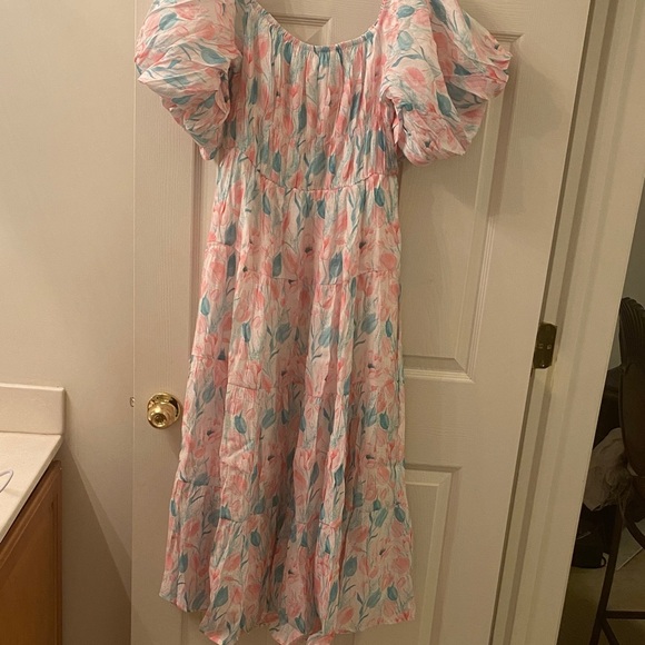 Aleeza Paris Dresses & Skirts - Aleeza Paris Smocked Puff-Sleeve Pink Floral Maxi Dress